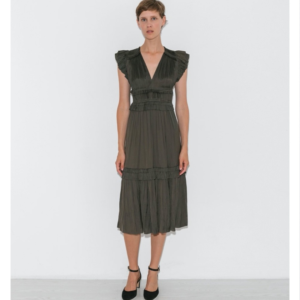 Ulla Johnson Jolee Dress Peat Green Midi EUC 4